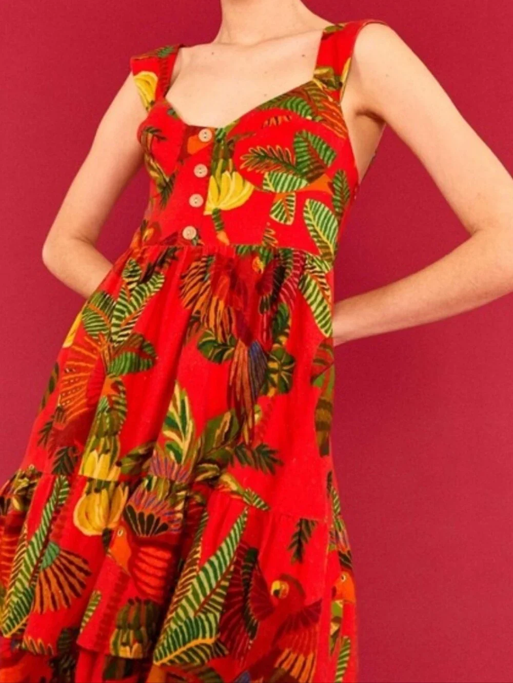 FARM RIO | $199 Red Forest Birds Mini Dress